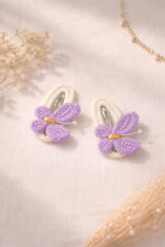 %100 Pamuk El Yapımı Örgü 2'li Kelebek Çıtçıt Toka – Bebek & Kız Çocuk Saç Aksesuarı - Görsel 2