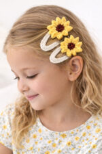 %100 Pamuk El Yapımı Örgü 2'li Çiçek Çıtçıt Toka – Bebek & Kız Çocuk Saç Aksesuarı