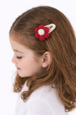 %100 Pamuk El Yapımı Örgü Tekli Çiçek Çıtçıt Toka – Bebek & Kız Çocuk Saç Aksesuarı