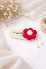 %100 Pamuk El Yapımı Örgü Tekli Çiçek Çıtçıt Toka – Bebek & Kız Çocuk Saç Aksesuarı - Görsel 3