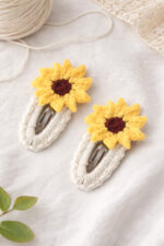 %100 Pamuk El Yapımı Örgü 2'li Çiçek Çıtçıt Toka – Bebek & Kız Çocuk Saç Aksesuarı - Görsel 2