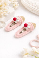 %100 Pamuk El Yapımı Örgü 2'li Çıtçıt Toka – Bebek & Kız Çocuk Saç Aksesuarı - Görsel 2