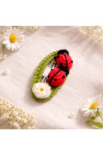 %100 Pamuk El Yapımı Örgü Uğur Böcekli Tekli Çıtçıt Toka – Bebek & Kız Çocuk Saç Aksesuarı - Görsel 3