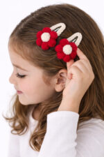 %100 Pamuk El Yapımı Örgü 2'li Çiçek Çıtçıt Toka – Bebek & Kız Çocuk Saç Aksesuarı