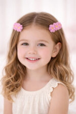 %100 Pamuk El Yapımı Örgü 2'li Çiçek Çıtçıt Toka – Bebek & Kız Çocuk Saç Aksesuarı - Görsel 2
