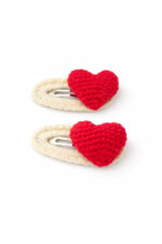 %100 Pamuk El Yapımı Örgü 2'li Kalp Çıtçıt Toka – Bebek & Kız Çocuk Saç Aksesuarı - Görsel 3