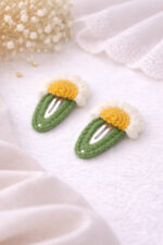 %100 Pamuk El Yapımı Örgü 2'li Papatya Çıtçıt Toka – Bebek & Kız Çocuk Saç Aksesuarı - Görsel 2