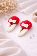 %100 Pamuk El Yapımı Örgü 2'li Çıtçıt Toka – Bebek & Kız Çocuk Saç Aksesuarı - Görsel 3