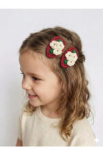 %100 Pamuk El Yapımı Örgü 2'li Çiçek Çıtçıt Toka – Bebek & Kız Çocuk Saç Aksesuarı