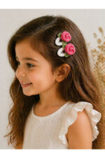 %100 Pamuk El Yapımı Örgü 2'li Çiçek Çıtçıt Toka – Bebek & Kız Çocuk Saç Aksesuarı