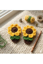 %100 Pamuk El Yapımı Örgü 2'li Çiçek Çıtçıt Toka – Bebek & Kız Çocuk Saç Aksesuarı - Görsel 2