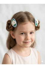 %100 Pamuk El Yapımı Örgü 2'li Çıtçıt Toka – Bebek & Kız Çocuk Saç Aksesuarı