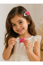 %100 Pamuk El Yapımı Örgü 2'li Çiçek Çıtçıt Toka – Bebek & Kız Çocuk Saç Aksesuarı - Görsel 2