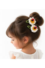 %100 Pamuk El Yapımı Örgü 2'li Çiçek Çıtçıt Toka – Bebek & Kız Çocuk Saç Aksesuarı