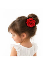 Kız Çocuk Kırmızı Gül Toka El Yapımı Kurdele Klipsli Özel Gün Saç Aksesuarı