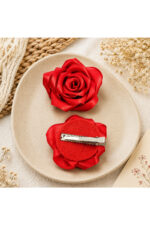 Kız Çocuk Kırmızı Gül Toka El Yapımı Kurdele Klipsli Özel Gün Saç Aksesuarı - Görsel 2