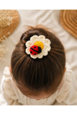 El Yapımı %100 Pamuk Kız Çocuk Çiçek ve Uğur Böcekli Bağlama Toka Lastikli Saç Aksesuarı