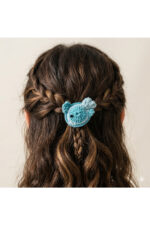 El Yapımı %100 Pamuk Kız Çocuk Mavi Bağlama Toka Lastikli Saç Aksesuarı