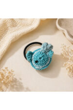 El Yapımı %100 Pamuk Kız Çocuk Mavi Bağlama Toka Lastikli Saç Aksesuarı - Görsel 2