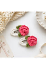 %100 Pamuk El Yapımı Örgü 2'li Çiçek Çıtçıt Toka – Bebek & Kız Çocuk Saç Aksesuarı - Görsel 3