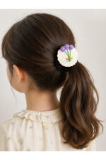 El Yapımı %100 Pamuk Kız Çocuk Mor Balon Bağlama Toka Lastikli Saç Aksesuarı