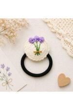 El Yapımı %100 Pamuk Kız Çocuk Mor Balon Bağlama Toka Lastikli Saç Aksesuarı - Görsel 2