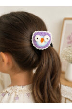 El Yapımı %100 Pamuk Kız Çocuk Mor Bağlama Toka Lastikli Saç Aksesuarı