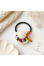 El Yapımı %100 Pamuk Kız Çocuk Bağlama Toka Lastikli Şapka Motifli Saç Aksesuarı - Görsel 2