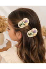 %100 Pamuk El Yapımı Örgü 2'li Çiçek Çıtçıt Toka – Bebek & Kız Çocuk Saç Aksesuarı