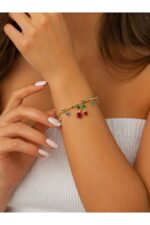 Noirlin Jewelery Sweet Cherry Charm Bileklik Gold Paslanmaz Çelik - Görsel 2