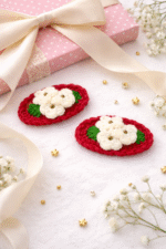 Kız Çocuk Saç Tokası El Örgüsü Kırmızı Çiçekli Toka - Görsel 2