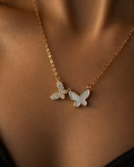 Noirlin Jewelery Çift Kelebek Figürlü Zarif Taşlı Kolye Paslanmaz Çelik - Görsel 2