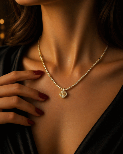 Noirlin Jewelery Zarif Işıltı Detaylı Taşlı Yonca Paslanmaz Çelik Kolye