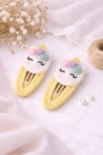 Noirlin Jewelery %100 Pamuk El Yapımı Örgü 2'li Çıtçıt Toka – Bebek & Kız Çocuk Saç Aksesuarı - Görsel 2