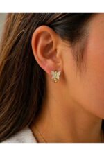 Noirlin Jewelery Gold Işıltı Kelebek Halka Küpe Paslanmaz Çelik