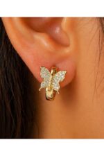 Noirlin Jewelery Gold Işıltı Kelebek Halka Küpe Paslanmaz Çelik - Görsel 2