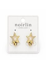 Noirlin Jewelery Taşlı Yıldız Halka Küpe Paslanmaz Çelik Gold - Görsel 4