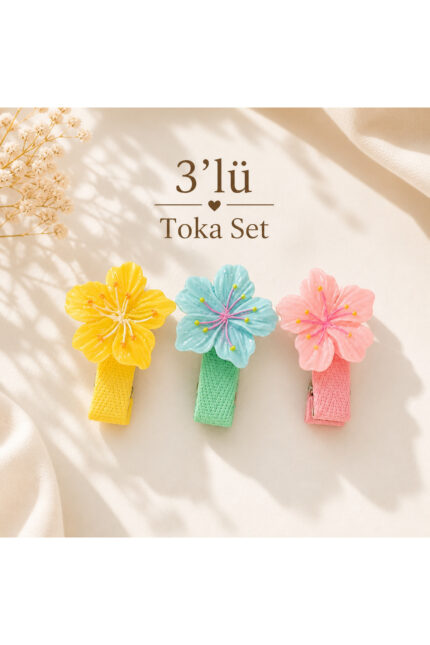 Sakura Çiçek Pastel Bloom 3'lü Toka Set